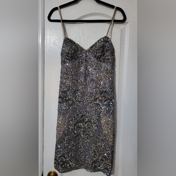 NWT Silver Sequin Embellished Cocktail Dress Size 10 by Aidan Mattox - Picture 1 of 14